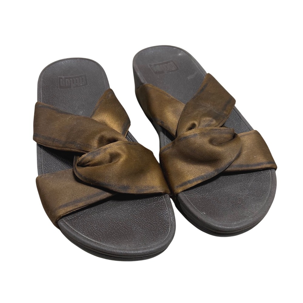 FitFlop Women Brown Satin Twist Slide Sandals V70-012 US 8 EUR 39